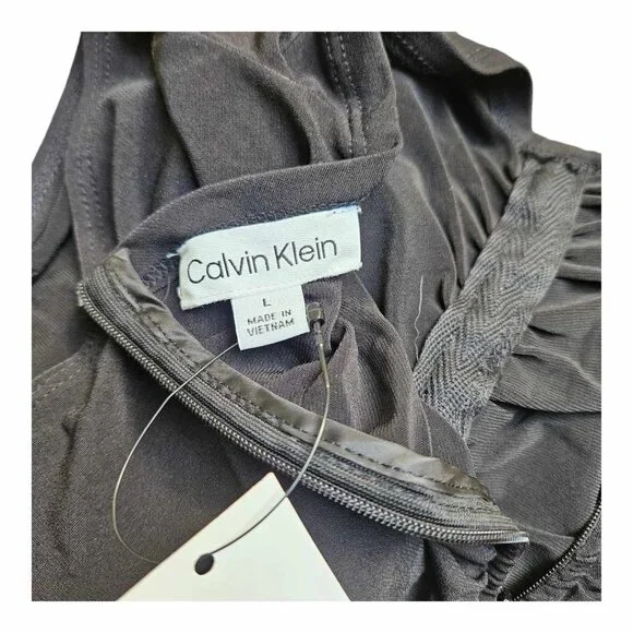 NWT Women’s Calvin Klein Ruched Black Sleeveless Blouse Size L - Picture 4 of 7
